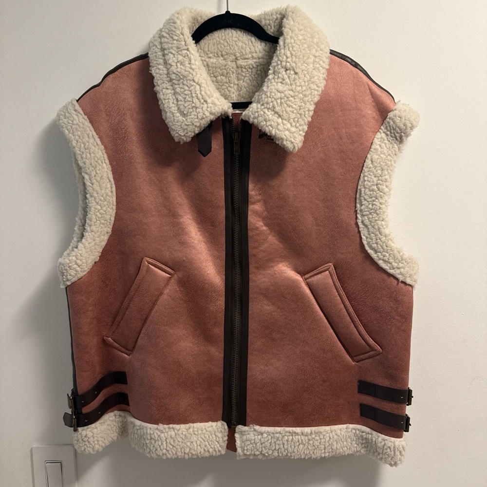 Vintage Pink and Cream Shearling Vest